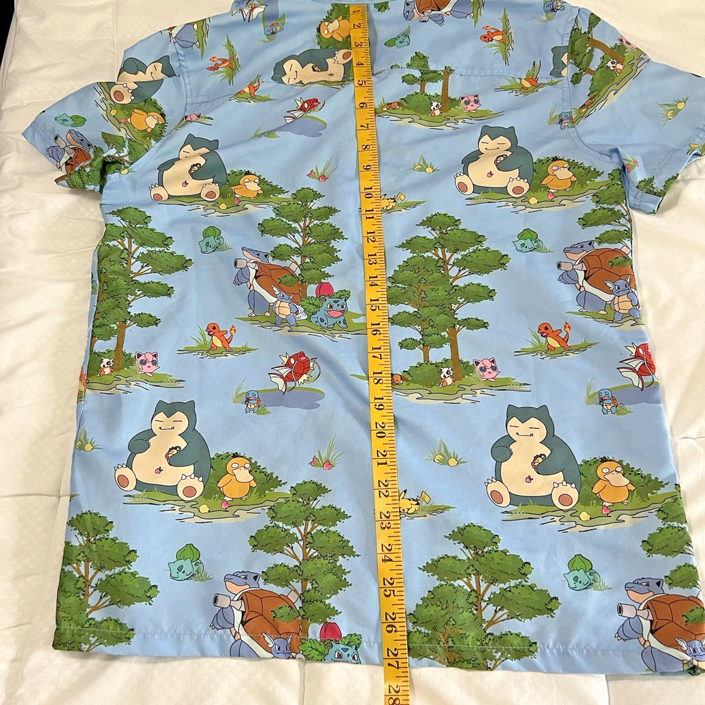 OppoSuits Pokémon Men's Short Sleeve Shirt Small Blue Forest Print Button Up - Picture 15 of 16